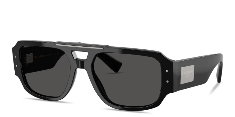Shop Dolce & Gabbana Engraved Logo Aviator Sunglasses in Black online.