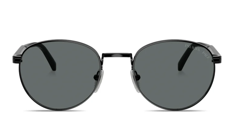 Shop PRADA Engraved Logo Panthos Sunglasses in Black online.