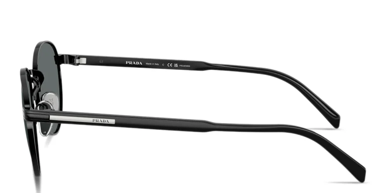 Shop PRADA Engraved Logo Panthos Sunglasses in Black online.