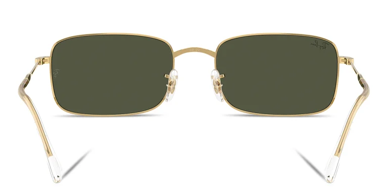 Shop Ray-Ban Logo-Engraved Unisex Rectangle Sunglasses in Gold online.