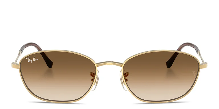 Shop Ray-Ban Logo-Engraved Irregular Sunglasses in Gold online.