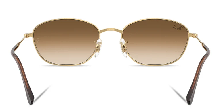 Shop Ray-Ban Logo-Engraved Irregular Sunglasses in Gold online.