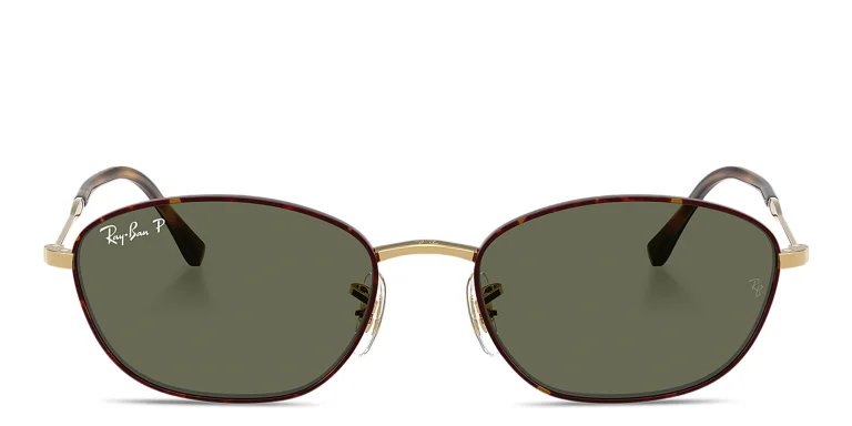 Shop Ray-Ban Logo-Engraved Irregular Sunglasses in Havana online.