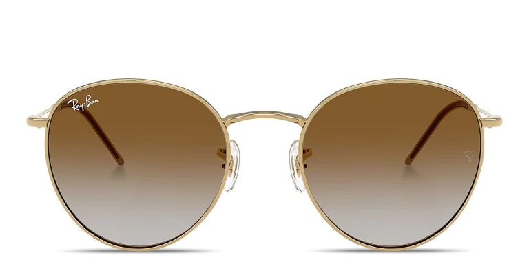 Shop Ray-Ban Round Reverse Unisex Panthos Sunglasses in Gold online.
