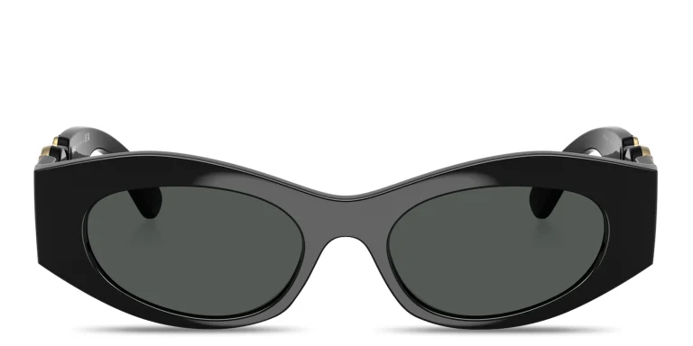Shop VERSACE Medusa Biggie Oval Sunglasses in Black online.