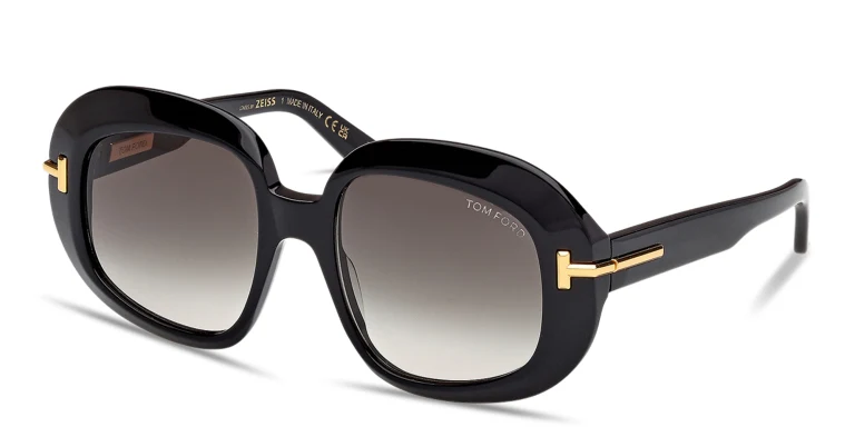 Shop TOM FORD Icon Round Sunglasses in Black online.