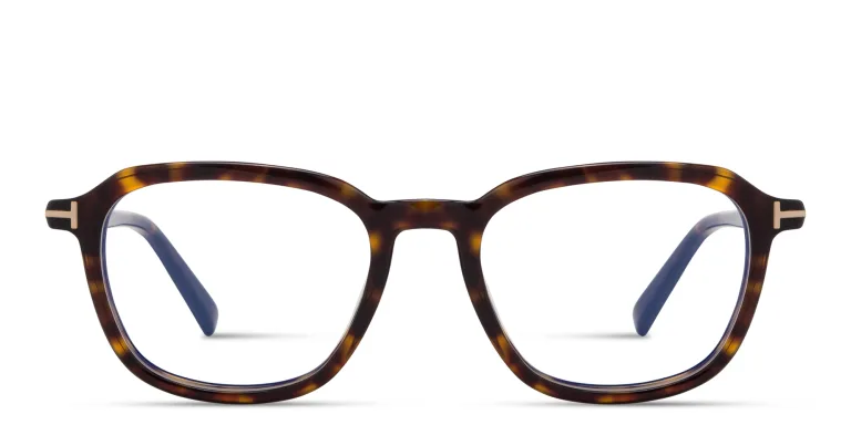 Shop TOM FORD T Logo Square Eyeglasses in Havana online.
