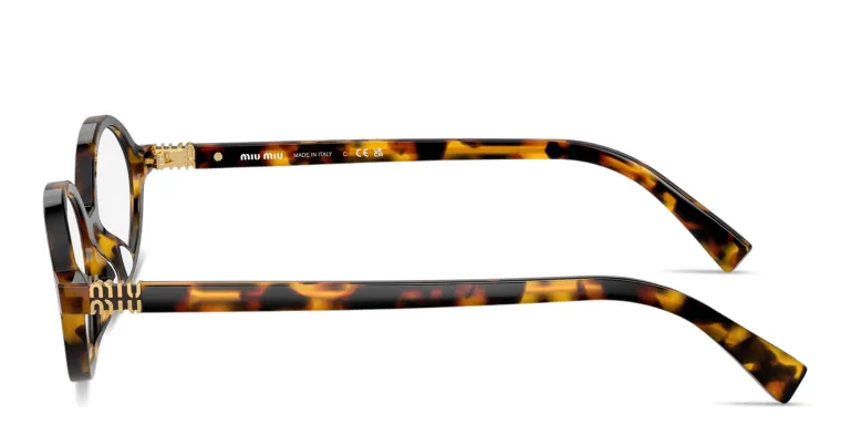 Shop MIU MIU Vertical Logo Oval Eyeglasses in Havana online.