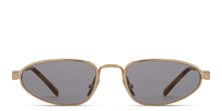 Shop MIU MIU Vertical Logo Irregular Sunglasses in Gold online.