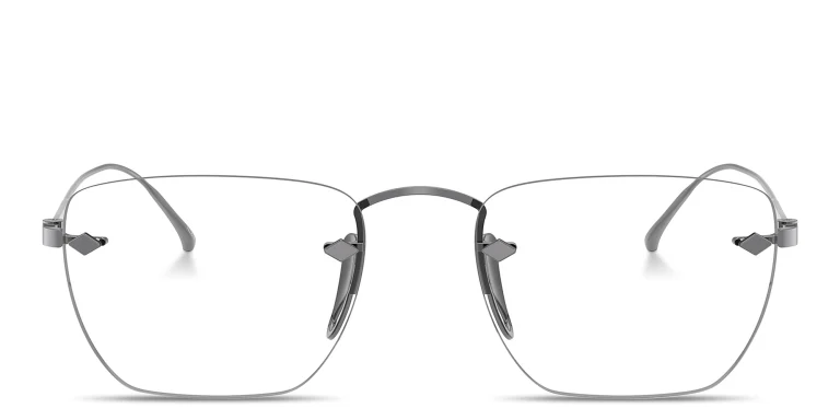 Shop GIORGIO ARMANI Armani Code Rimless Pillow Eyeglasses in Gunmetal online.