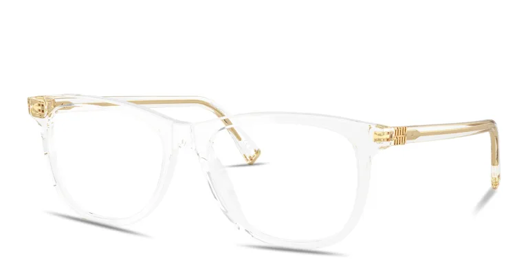 Shop MIU MIU Vertical Logo Pillow Eyeglasses in Clear online.