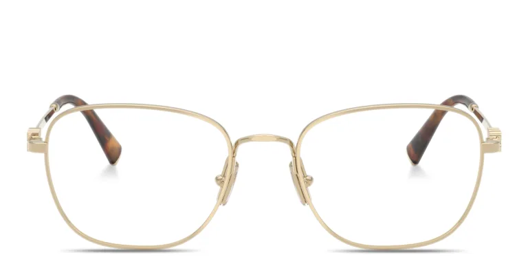 Shop MIU MIU Vertical Logo Square Eyeglasses in Gold online.