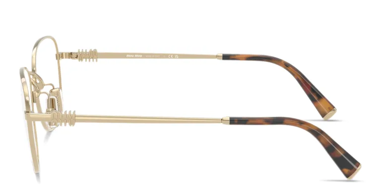 Shop MIU MIU Vertical Logo Square Eyeglasses in Gold online.