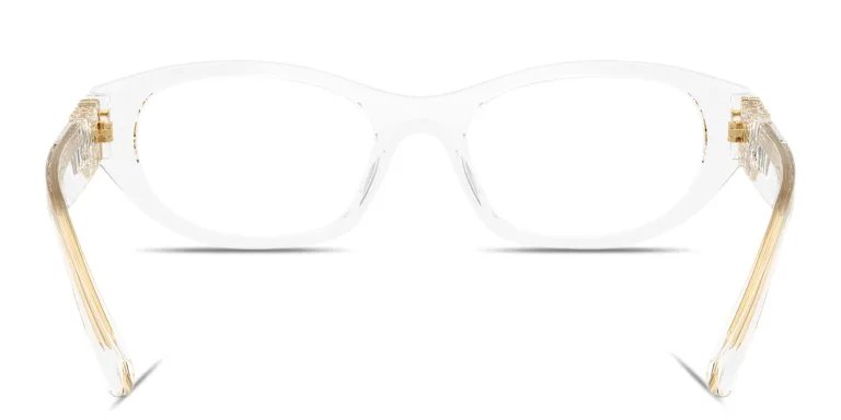 Shop MIU MIU Vertical Logo Irregular Eyeglasses in Clear online.