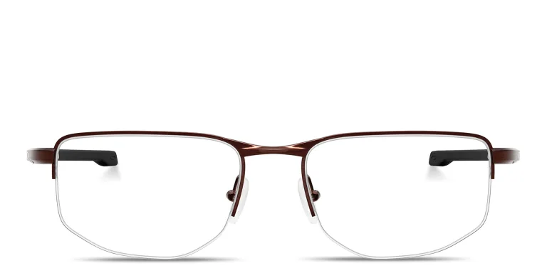 Shop Oakley Addams 0.5 Wide Half-Rim Rectangle Eyeglasses in Brown online.
