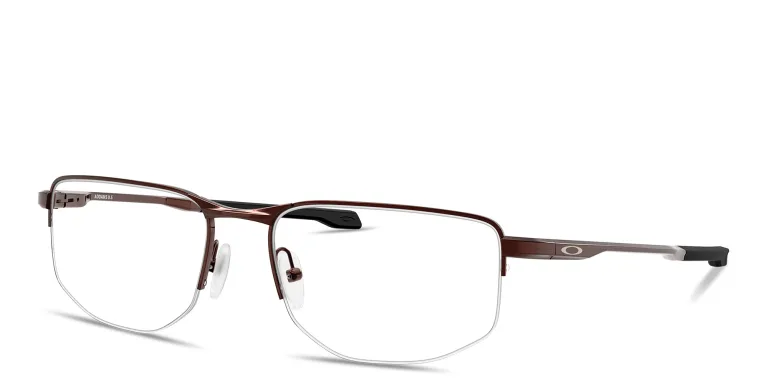 Shop Oakley Addams 0.5 Wide Half-Rim Rectangle Eyeglasses in Brown online.