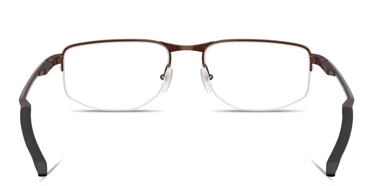 Shop Oakley Addams 0.5 Wide Half-Rim Rectangle Eyeglasses in Brown online.
