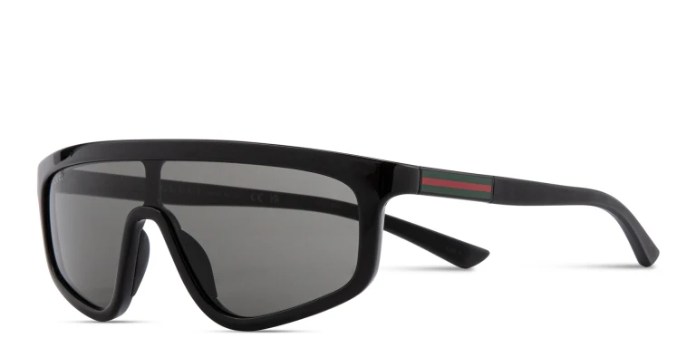 Shop GUCCI Web Unisex Wide Mask Sunglasses in Black online.