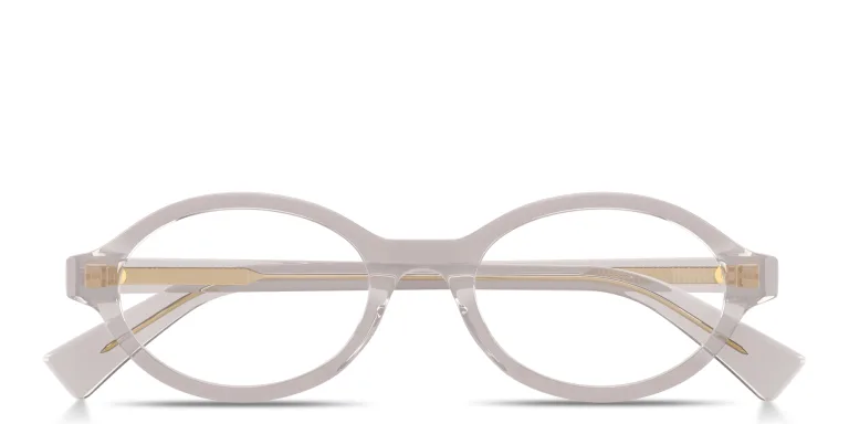 Shop BOTTEGA VENETA Triangle Stud Oval Eyeglasses in Brown online.