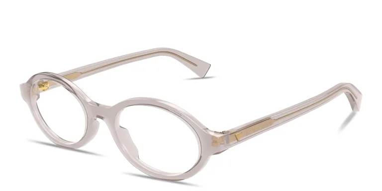 Shop BOTTEGA VENETA Triangle Stud Oval Eyeglasses in Brown online.