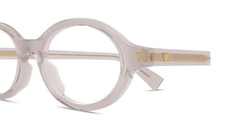Shop BOTTEGA VENETA Triangle Stud Oval Eyeglasses in Brown online.