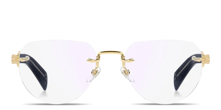 Shop DAVID BECKHAM Talisman Rimless Pilot Eyeglasses in Gold online.