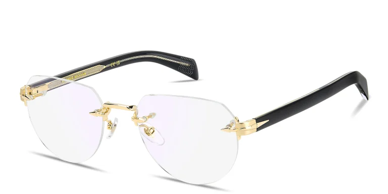 Shop DAVID BECKHAM Talisman Rimless Pilot Eyeglasses in Gold online.