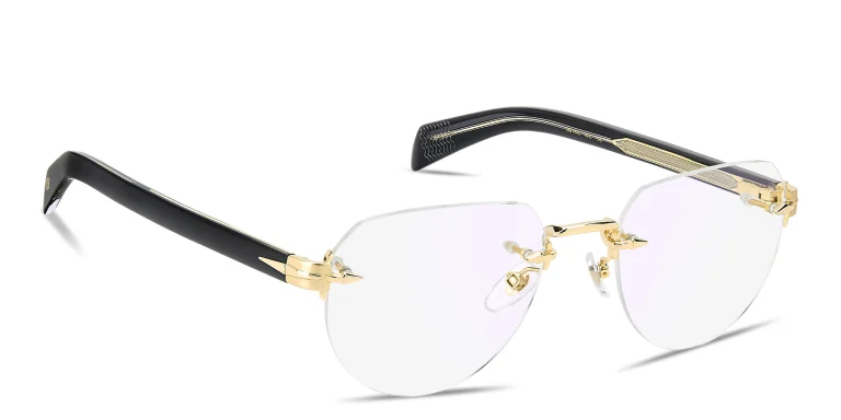 Shop DAVID BECKHAM Talisman Rimless Pilot Eyeglasses in Gold online.