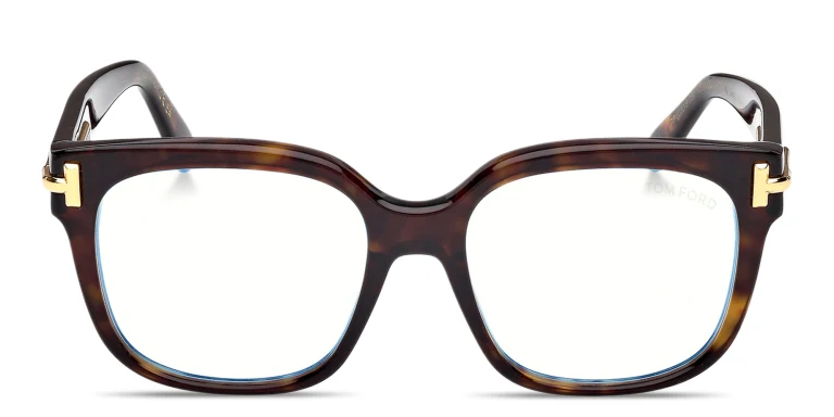 Shop TOM FORD T Logo Square Eyeglasses in Havana online.