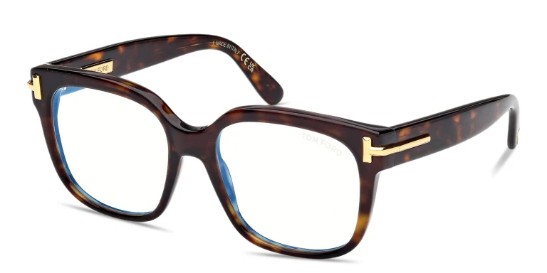 Shop TOM FORD T Logo Square Eyeglasses in Havana online.