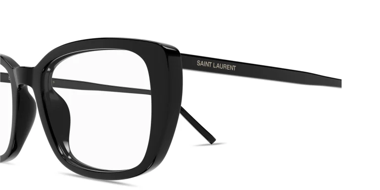 Shop SAINT LAURENT Logo Signature Rectangle Eyeglasses in Black online.