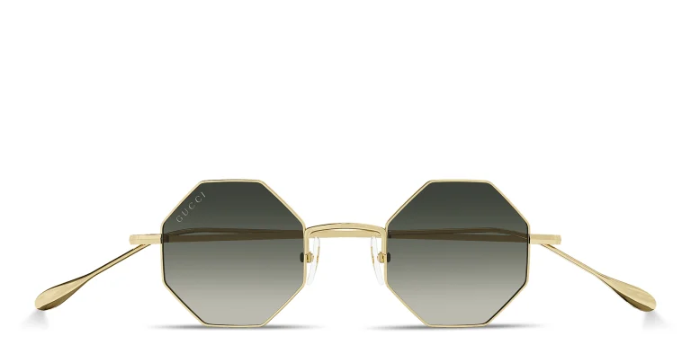 Shop GUCCI Engraved Logo Unisex Irregular Sunglasses in Gold online.