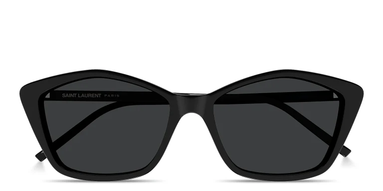Shop SAINT LAURENT Logo Lettering Cat-Eye Sunglasses in Black online.