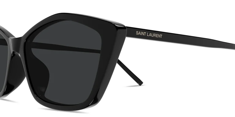 Shop SAINT LAURENT Logo Lettering Cat-Eye Sunglasses in Black online.