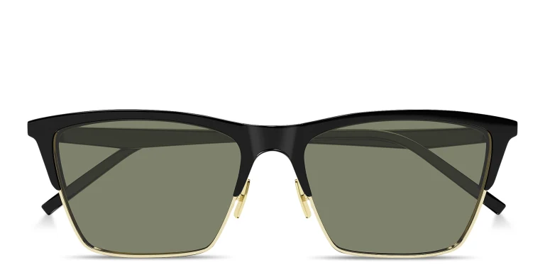 Shop SAINT LAURENT Logo Lettering Cat-Eye Sunglasses in Gold online.