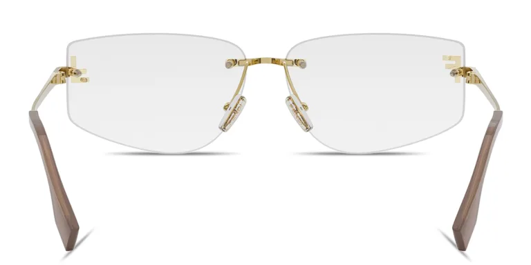 Shop FENDI Fendi First Crystal Rimless Wide Irregular Eyeglasses in Gold online.
