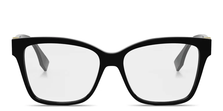 Shop FENDI FF Diamonds Wide Square Eyeglasses in Black online.