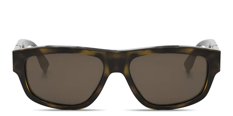 Shop FENDI Diagonal Rectangle Sunglasses in Havana online.