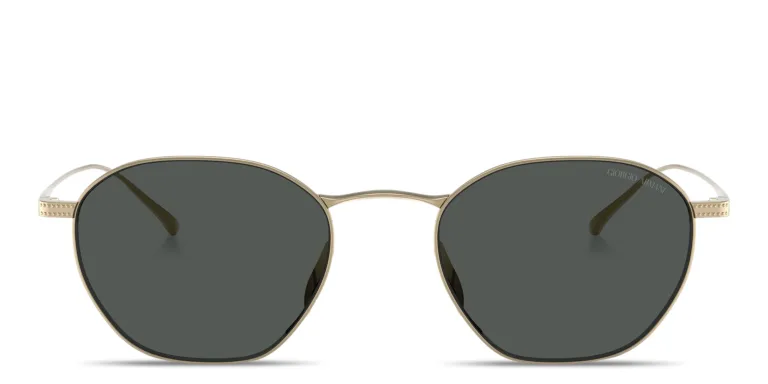 Shop GIORGIO ARMANI Engraved Logo Square Sunglasses in Gold online.