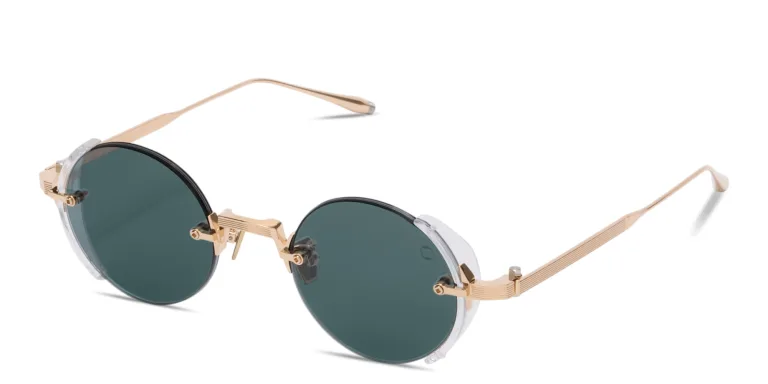 Shop AKONI Jupiter Unisex Rimless Round Sunglasses in Gold online.