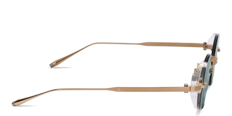 Shop AKONI Jupiter Unisex Rimless Round Sunglasses in Gold online.