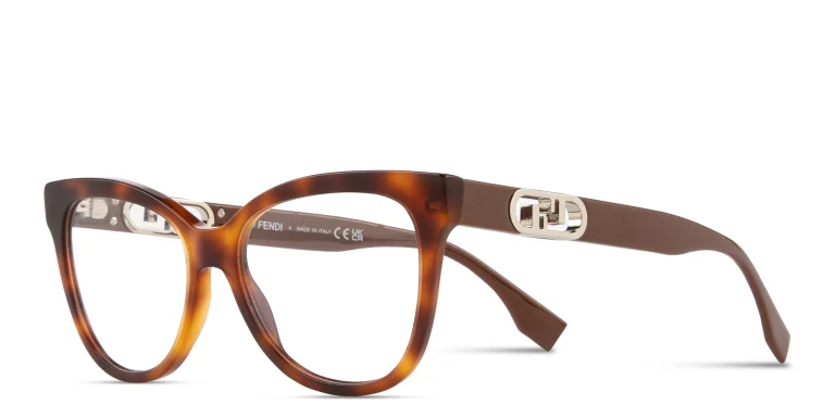Shop FENDI O'Lock Cat-Eye Eyeglasses in Havana online.