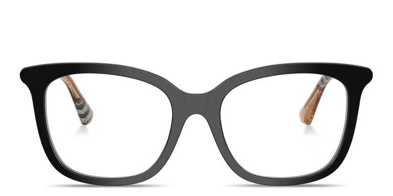 Shop BURBERRY Vintage Check Square Eyeglasses in Black online.