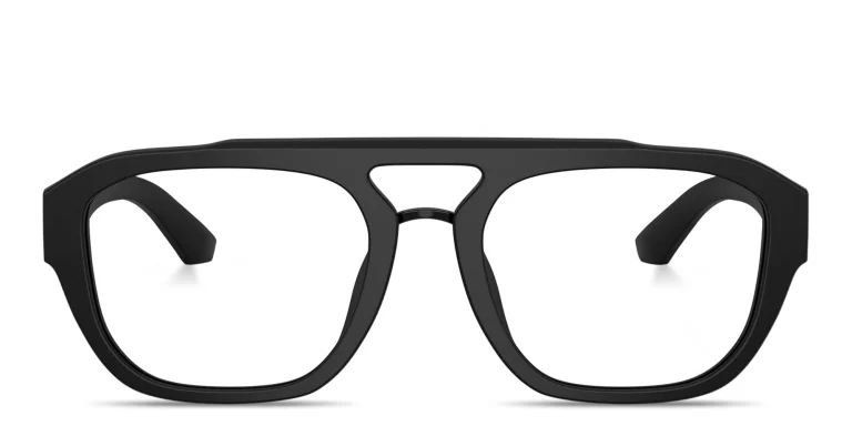 Shop Dolce & Gabbana DG Motif Wide Aviator Eyeglasses in Black online.