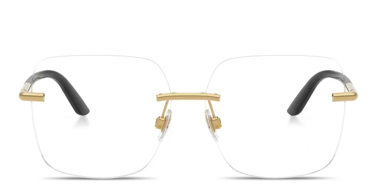 Shop Dolce & Gabbana Logo Signature Rimless Wide Square Eyeglasses in Gold online.