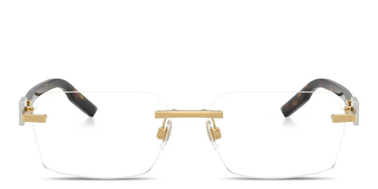Shop Dolce & Gabbana Logo Signature Rimless Wide Rectangle Eyeglasses in Gold online.