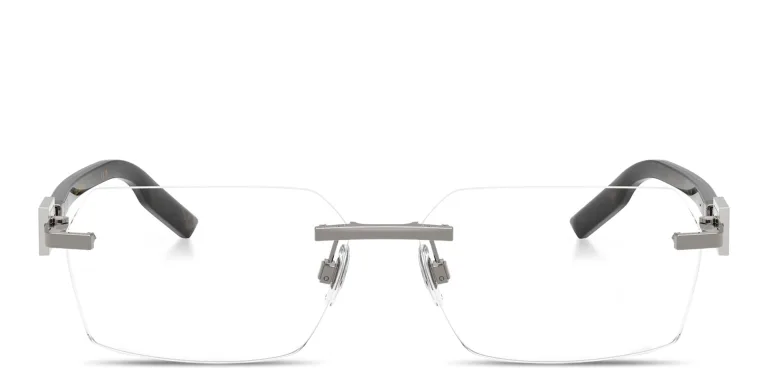 Shop Dolce & Gabbana Logo Signature Rimless Wide Rectangle Eyeglasses in Gunmetal online.