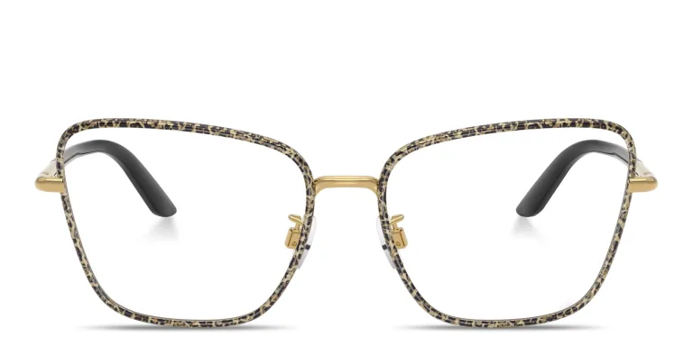 Shop Dolce & Gabbana Logo Lettering Wide Cat-Eye Eyeglasses in Gold online.