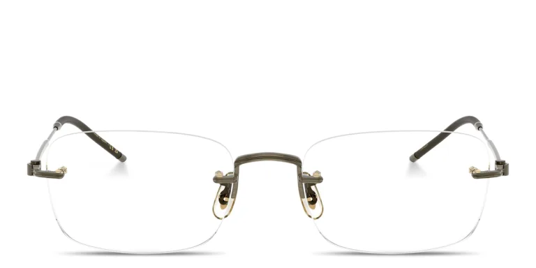 Shop OLIVER PEOPLES Unisex Rimless Rectangle Eyeglasses in Gold online.