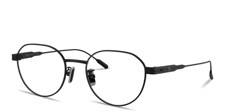Shop Moncler Logo Signature Unisex Round Eyeglasses in Black online.